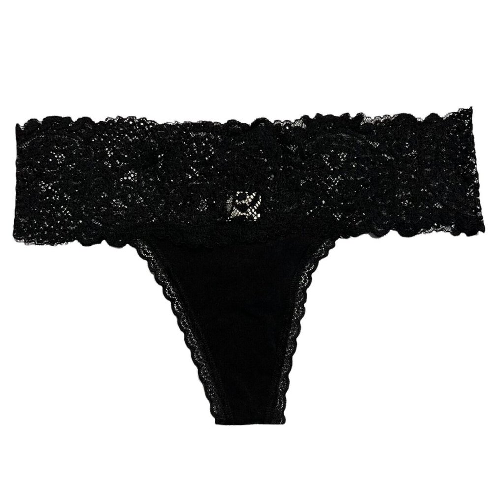NWT AERIE Thong Sz XL Black Satin Lace